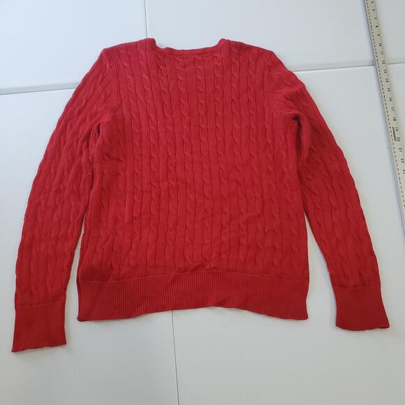 Y2K Ralph Lauren Sweater Womens Medium Red Cable Knit Crewneck Preppy Academia - Picture 2 of 8